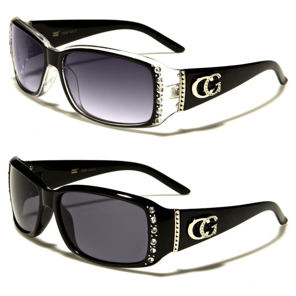 2 Pair Deal New 1- Blk & 1 Black Clear Bling Style Rhinestone Fashion Sunglasses